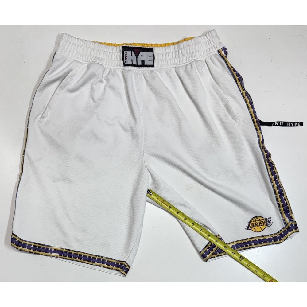 Los Angeles LA Lakers Two Hype NBA Lab Basketball Shorts Sz 2XL White Stitched